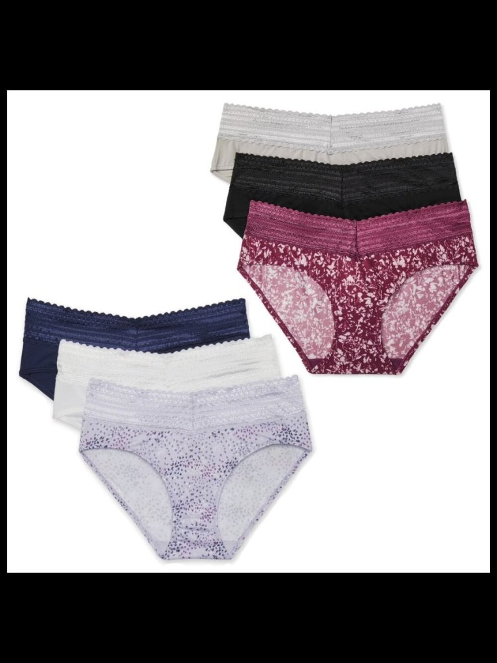 6 Pairs Blissful Benefits Panties by Warners - Hipster Microfiber w/ Lace - 2XL